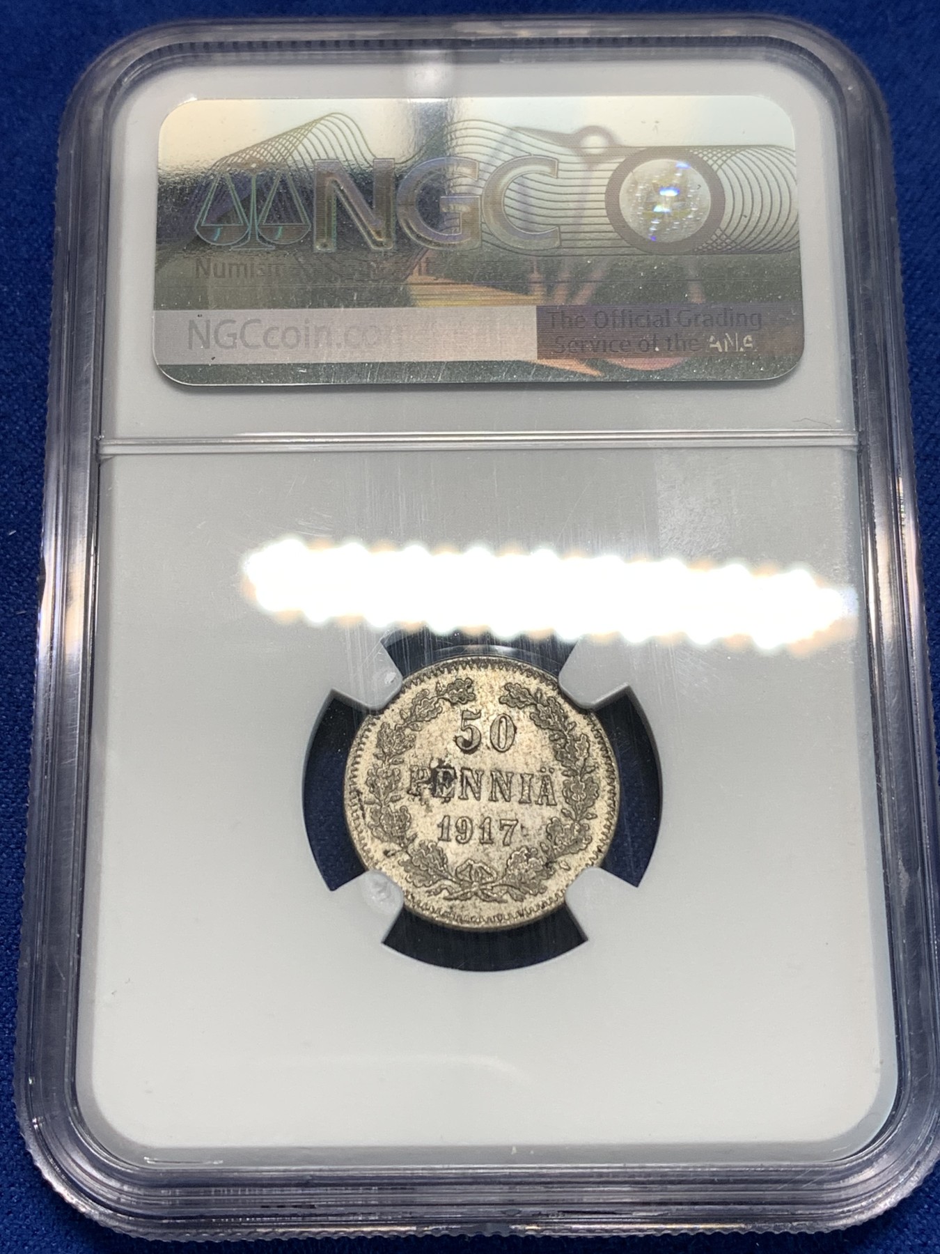 《竞宝斋》第216场-周日，周一 2场 (全场包邮) NGC MS63 俄占芬兰 1917年50芬尼银币