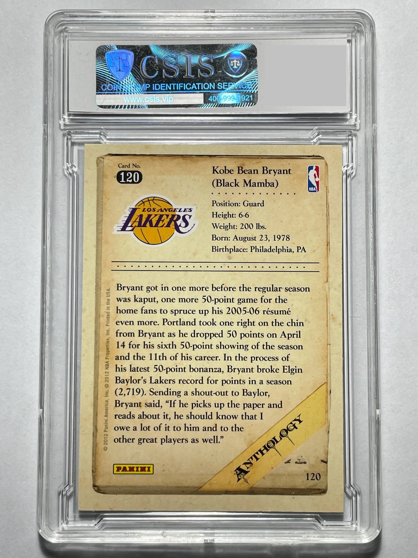 【德藏】卡牌拍卖第6期【无每件最低收费！！！】 NBA 2012 PANINI 洛杉矶湖人 黑曼巴 科比 Kobe补偿包 CSIS 9