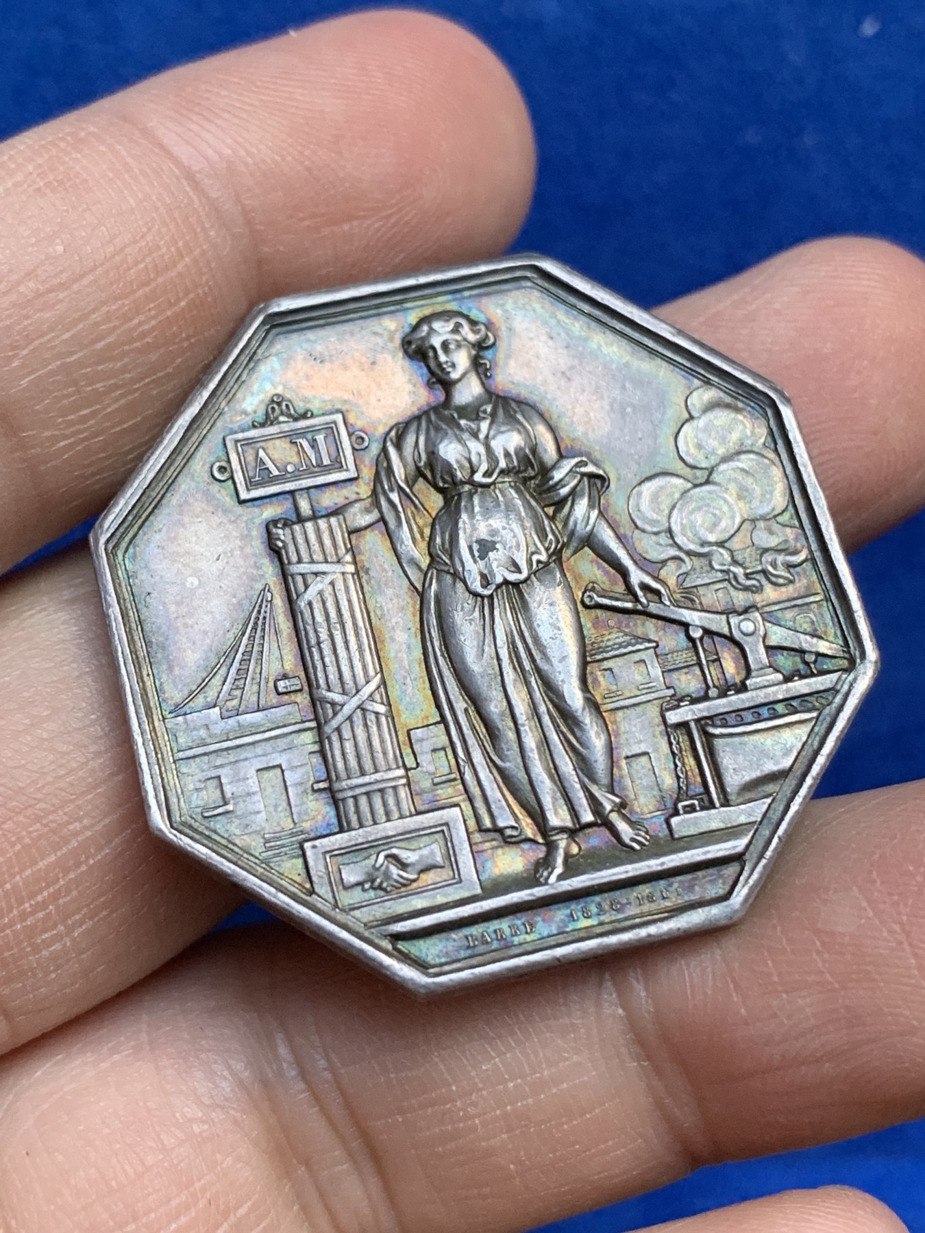 《竞宝斋》八角与章专场 第217场-周日，周一 2场 (全场包邮) 法国八角银质代币，塞纳河火灾互助保险公司，21.88g，36.5mm，蜜蜂边铭（1860-1879年）