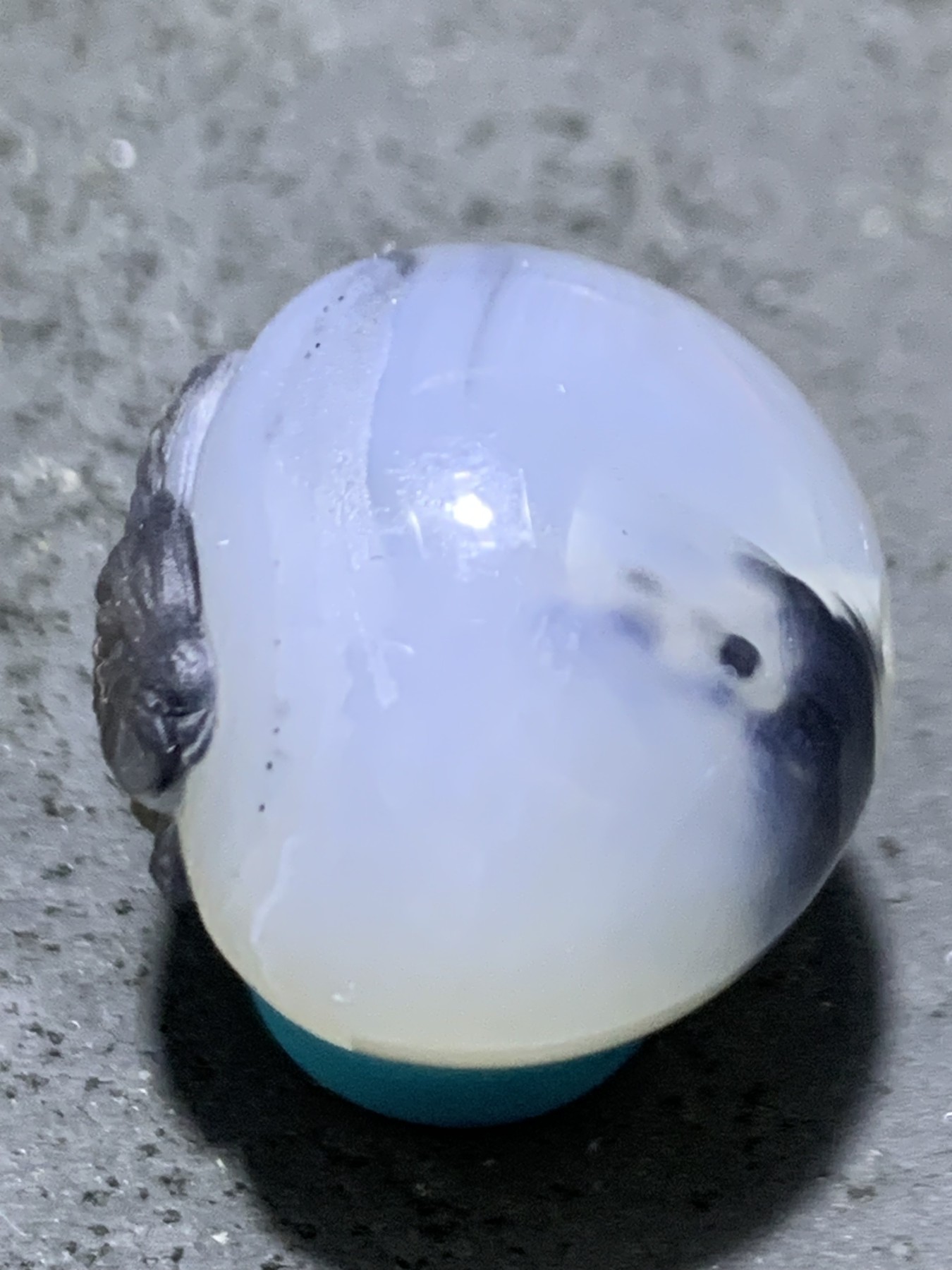 精美高玉化水墨纹亚光海洋玉髓手工俏色巧雕玉兔（兔飞猛进）随形2.0圆珠一个！
