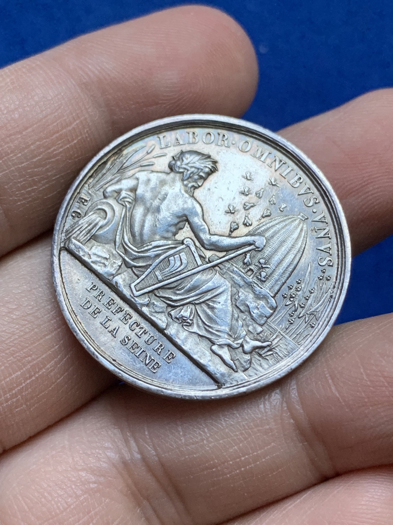 《竞宝斋》八角与章专场 第217场-周日，周一 2场 (全场包邮) 法国塞纳河省银质代币，塞纳河河神，13.55g，32.5mm，油灯边铭