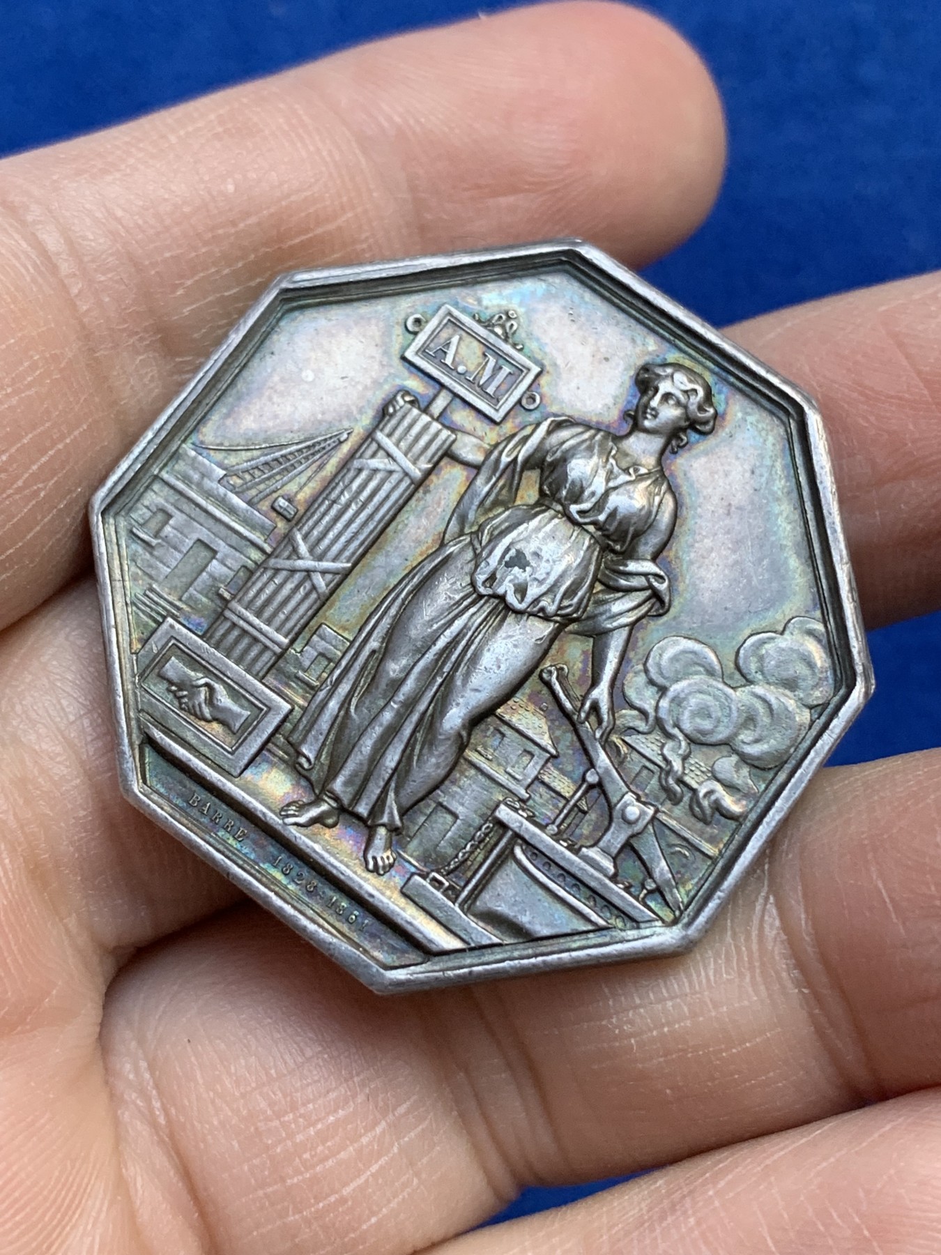 《竞宝斋》八角与章专场 第217场-周日，周一 2场 (全场包邮) 法国八角银质代币，塞纳河火灾互助保险公司，21.88g，36.5mm，蜜蜂边铭（1860-1879年）