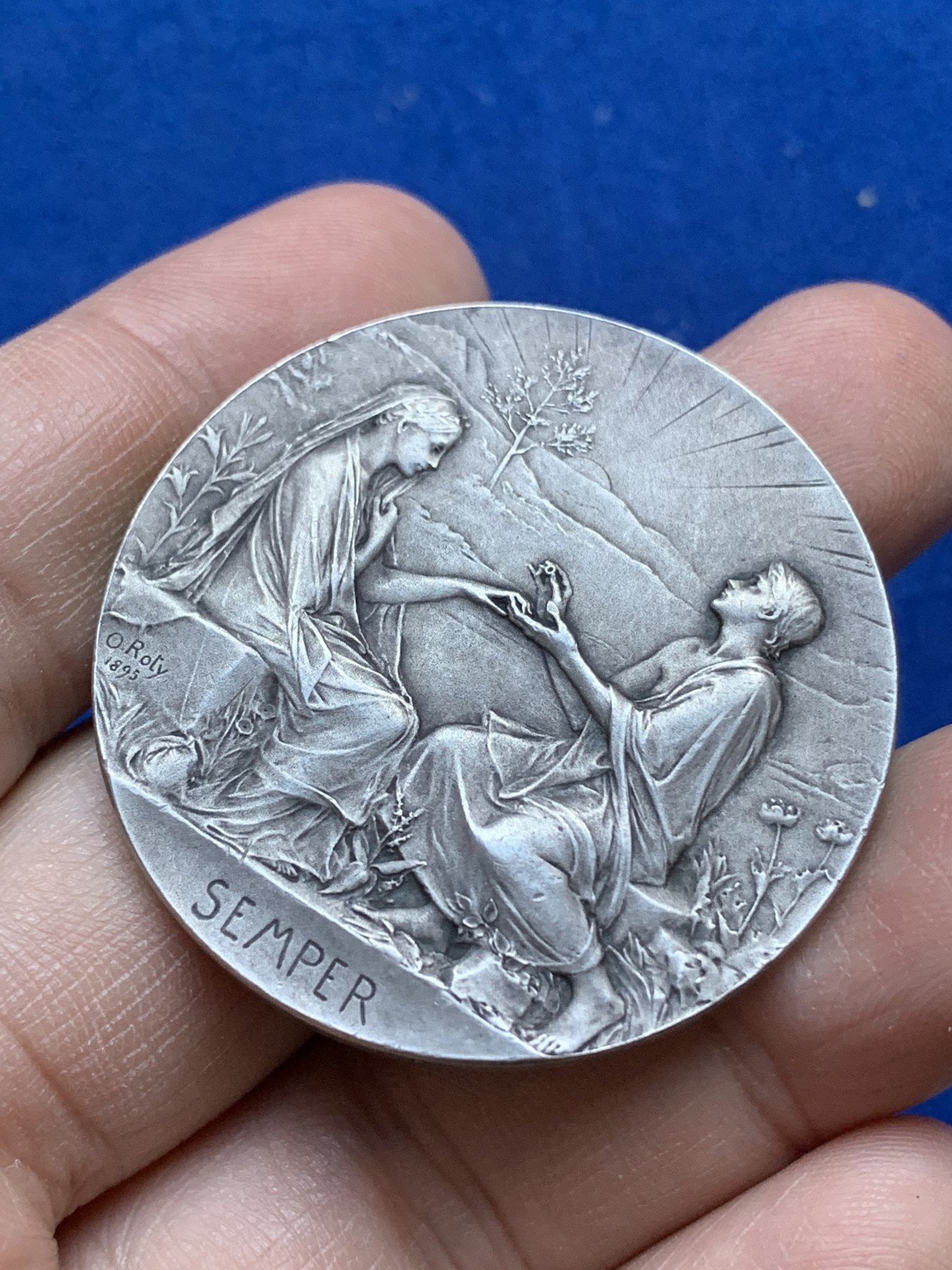 《竞宝斋》八角与章专场 第217场-周日，周一 2场 (全场包邮) 法国1903年名家罗蒂结婚纪念银章，永恒的爱，31.86g，41.5mm，丰饶角边铭