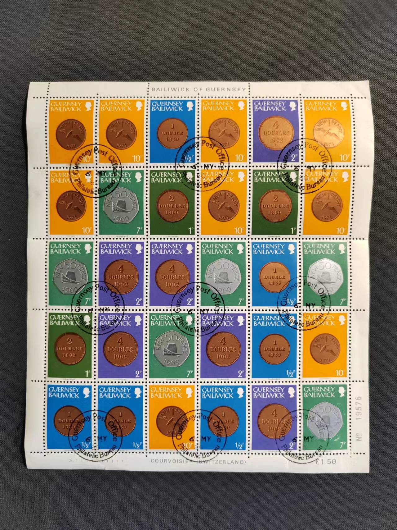 【第60期】莲池国际邮品拍卖 【根西岛】1980 新旧流通硬币 大版 盖销 少见