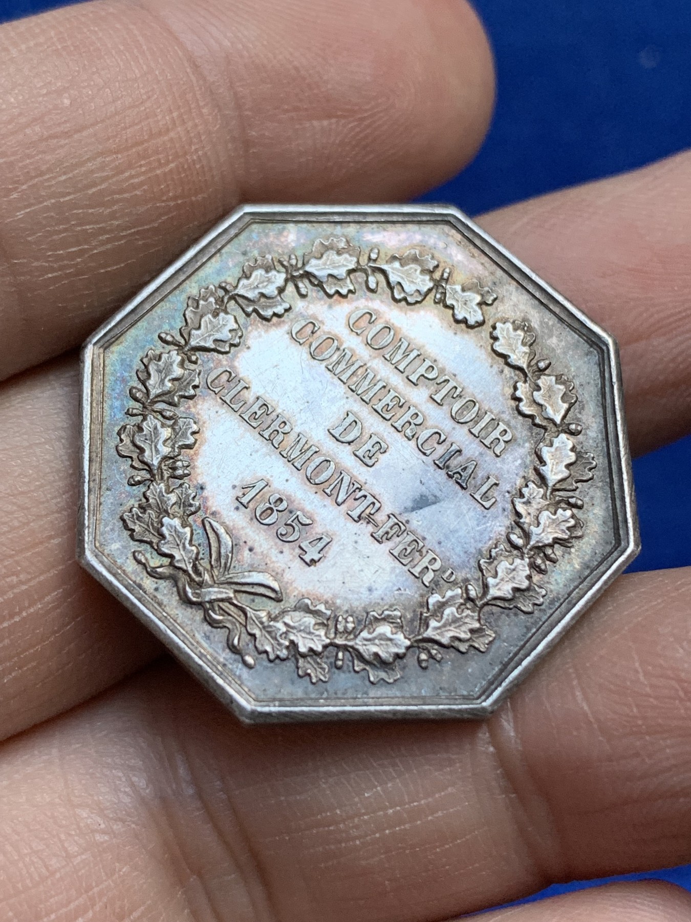 《竞宝斋》八角与章专场 第217场-周日，周一 2场 (全场包邮) 法国八角银章，克雷蒙商会，12.23g，30.6mm，手指边铭