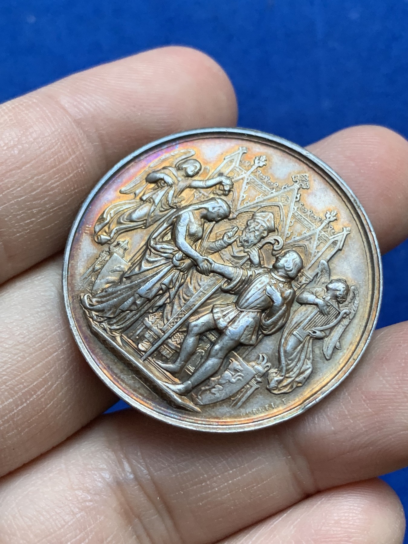 《竞宝斋》八角与章专场 第217场-周日，周一 2场 (全场包邮) 法国结婚纪念银章，22.17g，36.6mm，丰饶角边铭