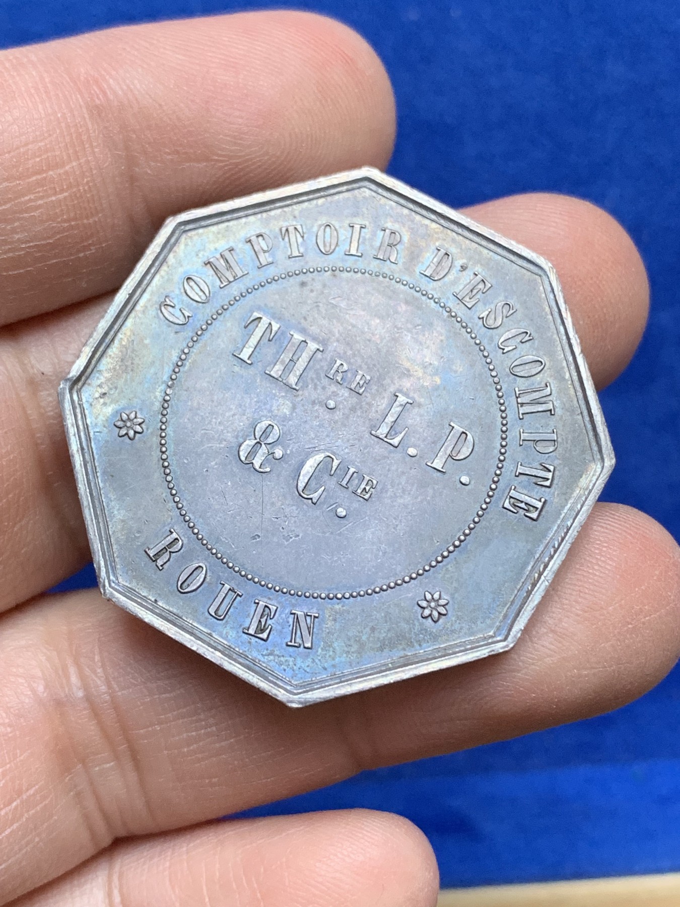 《竞宝斋》八角与章专场 第217场-周日，周一 2场 (全场包邮) 法国八角银章，鲁昂省级折扣银行，19.66g，36.1mm，蜜蜂边铭