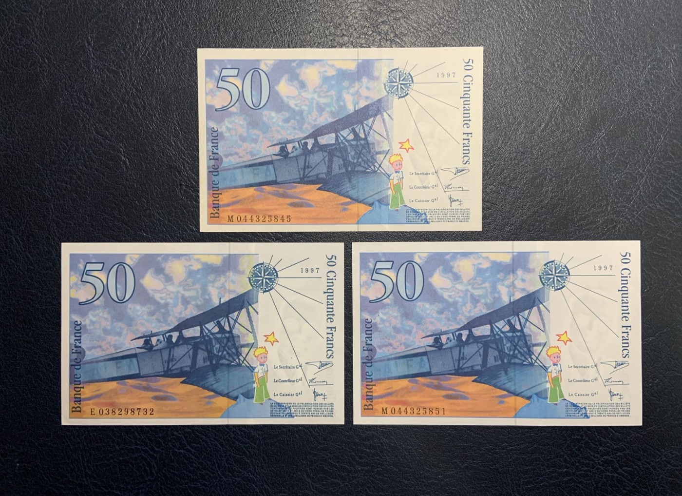 收藏联盟Quantum Auction 第305期拍卖  法国1997年50法郎三张 品相为UNC到UNC- 小王子