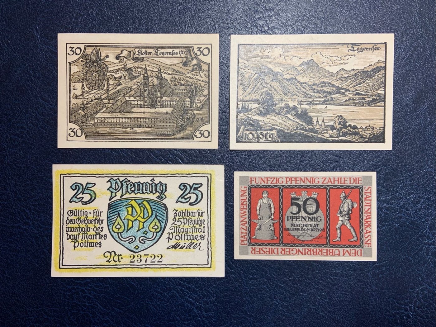 收藏联盟Quantum Auction 第305期拍卖  德国1922年10到50芬尼紧急币 品相UNC 25芬尼四角压痕 