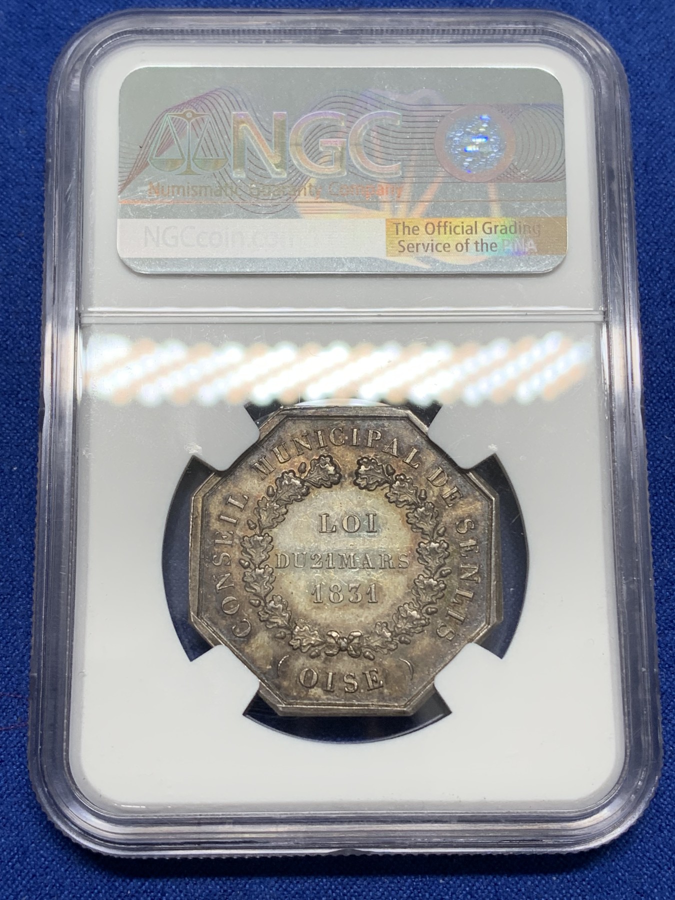 《竞宝斋》八角与章专场 第217场-周日，周一 2场 (全场包邮) NGC-MS62 法国拿三 桑利斯八角代币JETON 银质