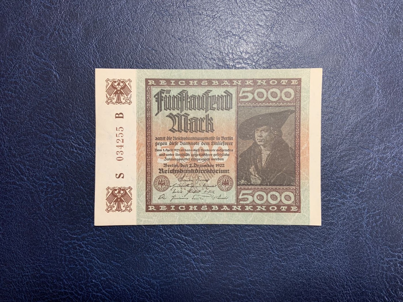 收藏联盟Quantum Auction 第305期拍卖  德国1922年5000马克 品相UNC-