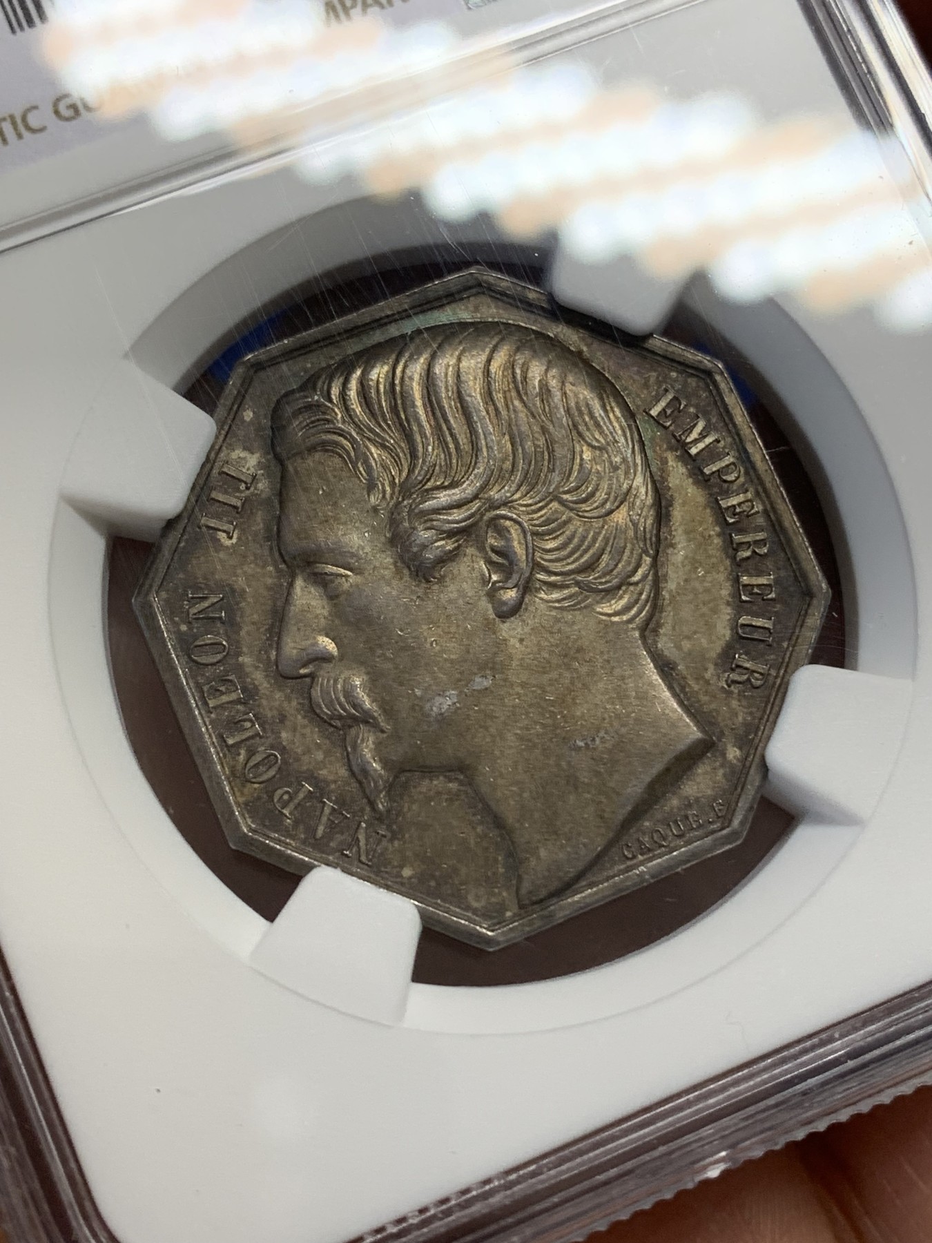 《竞宝斋》八角与章专场 第217场-周日，周一 2场 (全场包邮) NGC-MS62 法国拿三 桑利斯八角代币JETON 银质