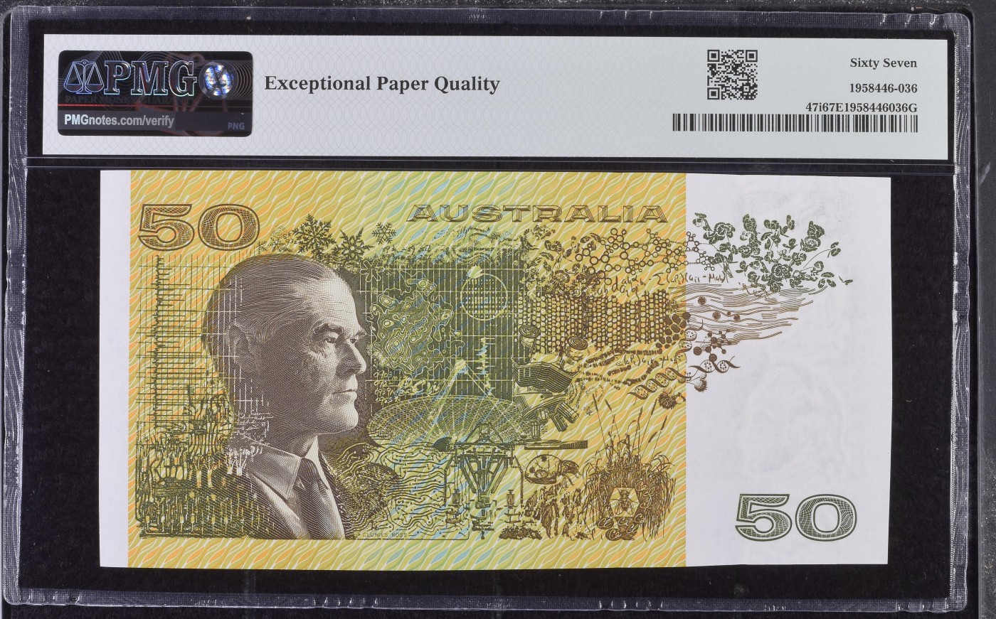 收藏联盟Quantum Auction 第305期拍卖   澳大利亚 ND (1994)年50元 PMG67 青霉素萃取提纯并投入临床应用者 弗洛里