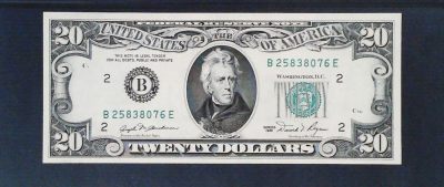 美国纸币 1981年 小头版20美元 全程无4 全新UNC - 美国纸币 1981年 小头版20美元 全程无4 全新UNC