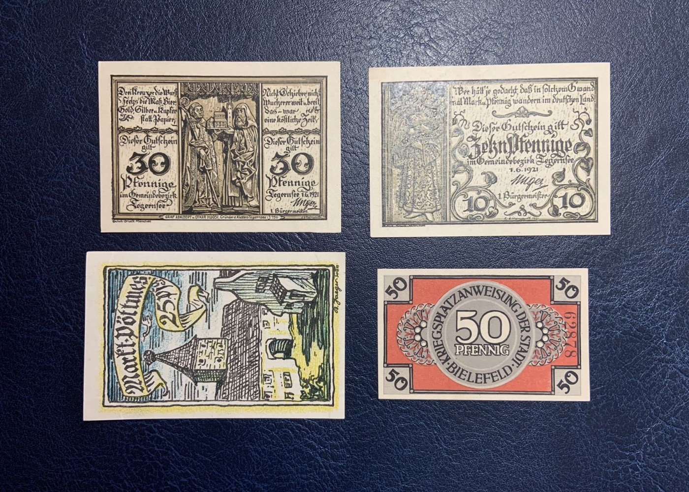 收藏联盟Quantum Auction 第305期拍卖  德国1922年10到50芬尼紧急币 品相UNC 25芬尼四角压痕 