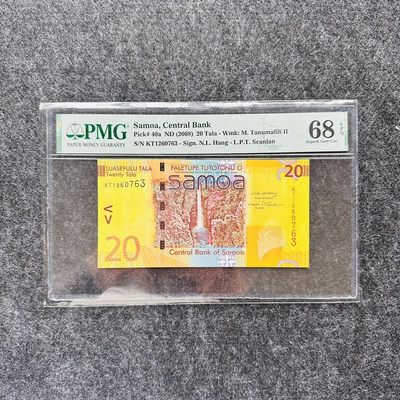 萨摩亚2008年20塔拉，KT1首法冠，IBNS获奖钞🏆，PMG68 - 萨摩亚2008年20塔拉，KT1首法冠，IBNS获奖钞🏆，PMG68