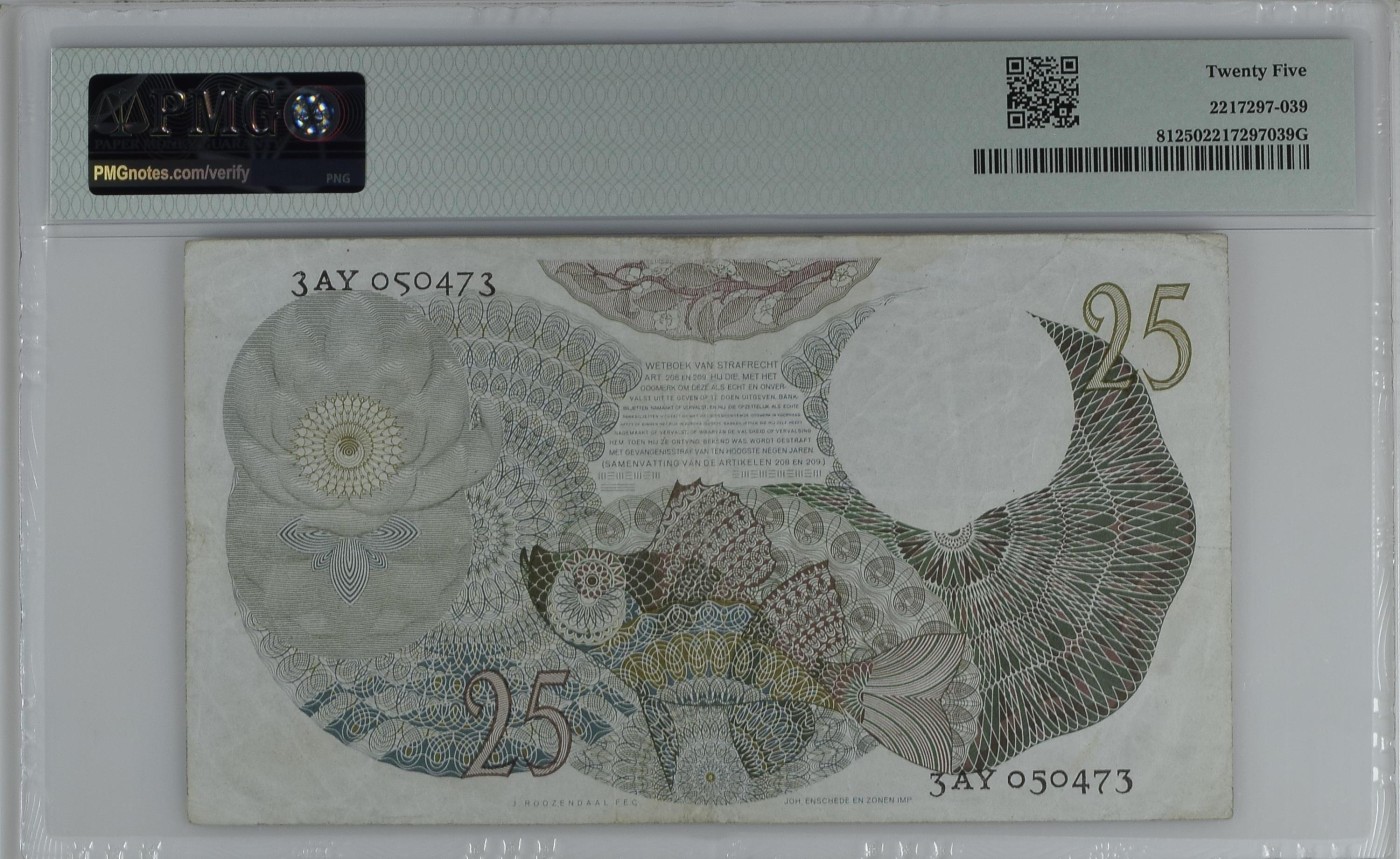 收藏联盟Quantum Auction 第305期拍卖  荷兰1947年25盾 PMG25  JEZ经典佳作 花枝女孩 非常稀少