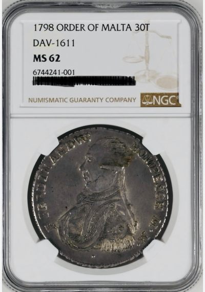 1798马耳他骑士团30TI大银币NGC MS62高分大名誉品 - 1798马耳他骑士团30TI大银币NGC MS62高分大名誉品