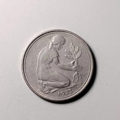 231202 联邦德国50芬尼20mm绿植少女欧洲外国钱币外币真币年份随机发货