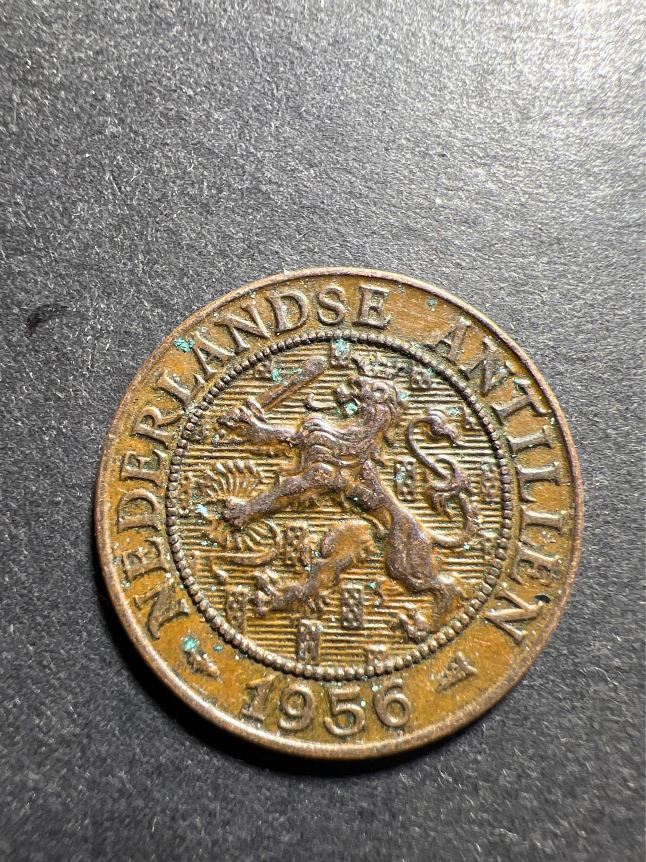 【8个洞收藏】第30场★ 0起1加★硬币专场 新规则实施  荷属安德烈斯1956年  狮徽2.5分 2½分铜币