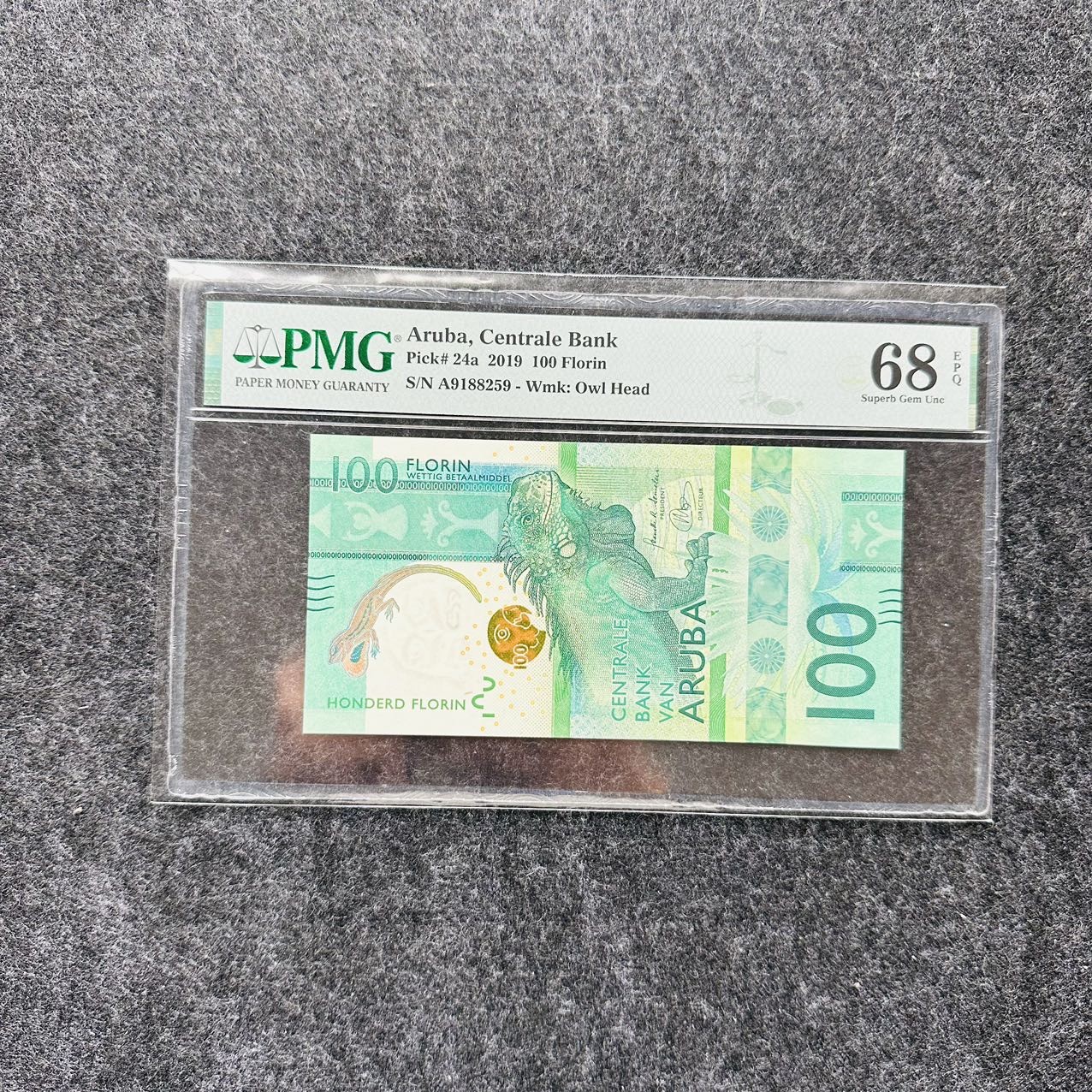 阿鲁巴2019年100福林纸钞，无47，IBNS获奖钞🏆，PMG68