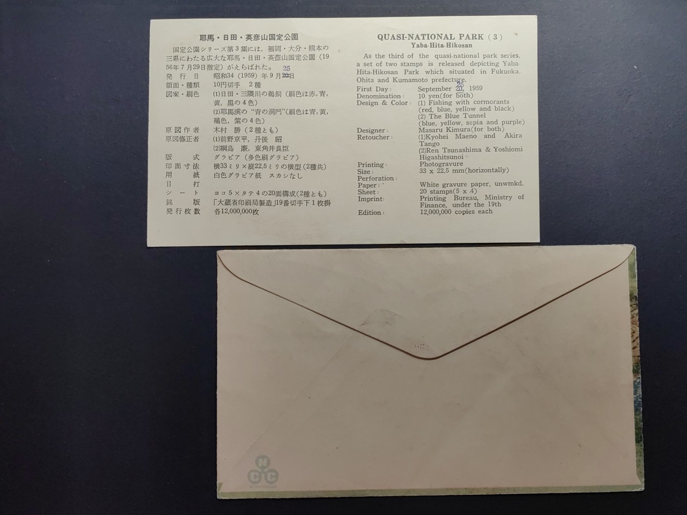 多国古典明信片、邮封、专场（拍卖）第②⑨场 日本1959年 耶马日田英彦山国定公园 2全