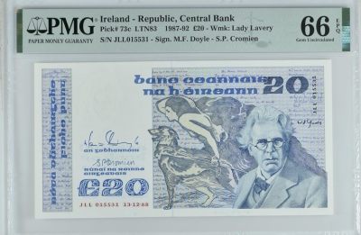 ❄️🍂甜小邱世界纸币收藏🍂第95期🐇❄️ - 无47靓号 PMG66 爱尔兰 20镑 1987-92 高分 少见 该品种上分困难 叶芝