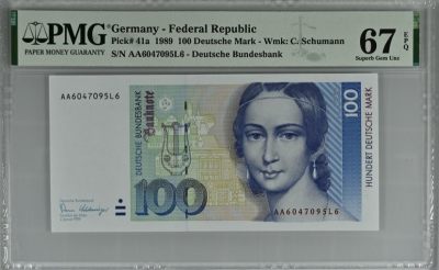 ❄️🍂甜小邱世界纸币收藏🍂第95期🐇❄️ - AA冠 PMG67 联邦德国 100马克 初版 1989 经典克拉拉