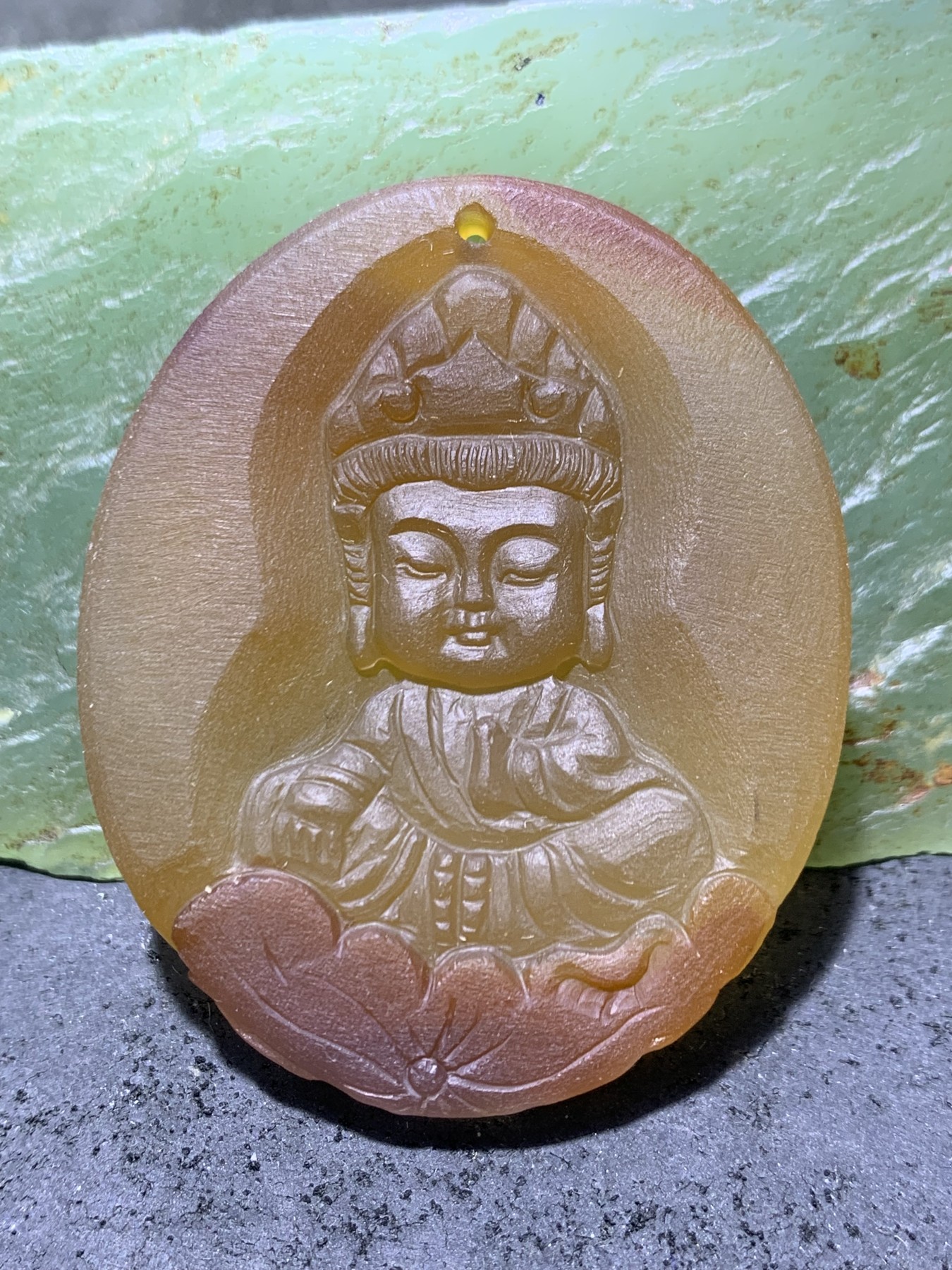 精美天然亚光高玉化糖料巴西玛瑙手工俏色巧雕宝宝观音吊坠一个