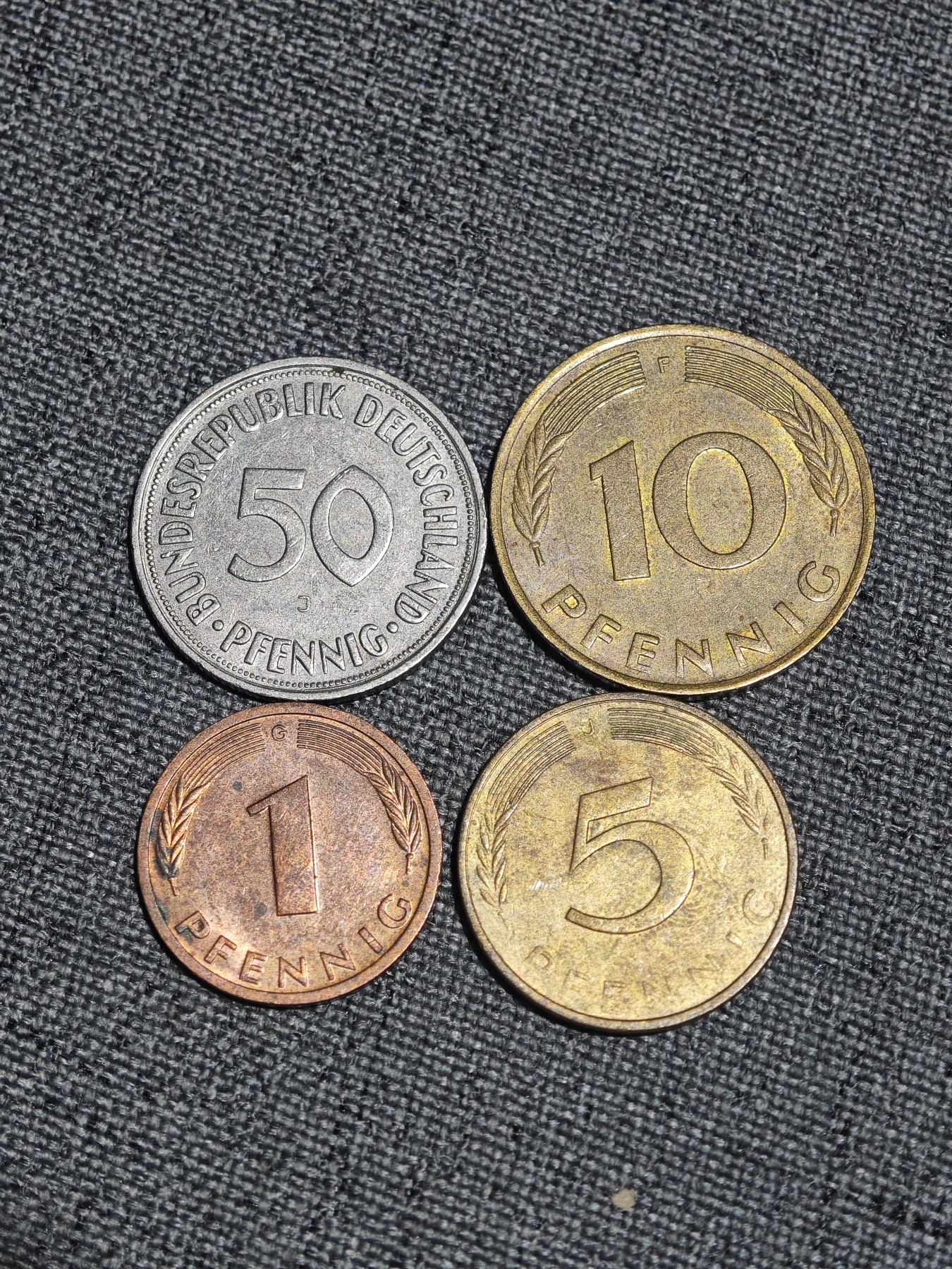 外国硬币收藏店第2期 联邦德国50、10、5、1芬尼4枚