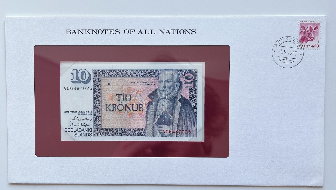 全场一元起拍 富兰克林邮钞封专场 第41期 冰岛1961年10克朗纸币 富兰克林邮币封