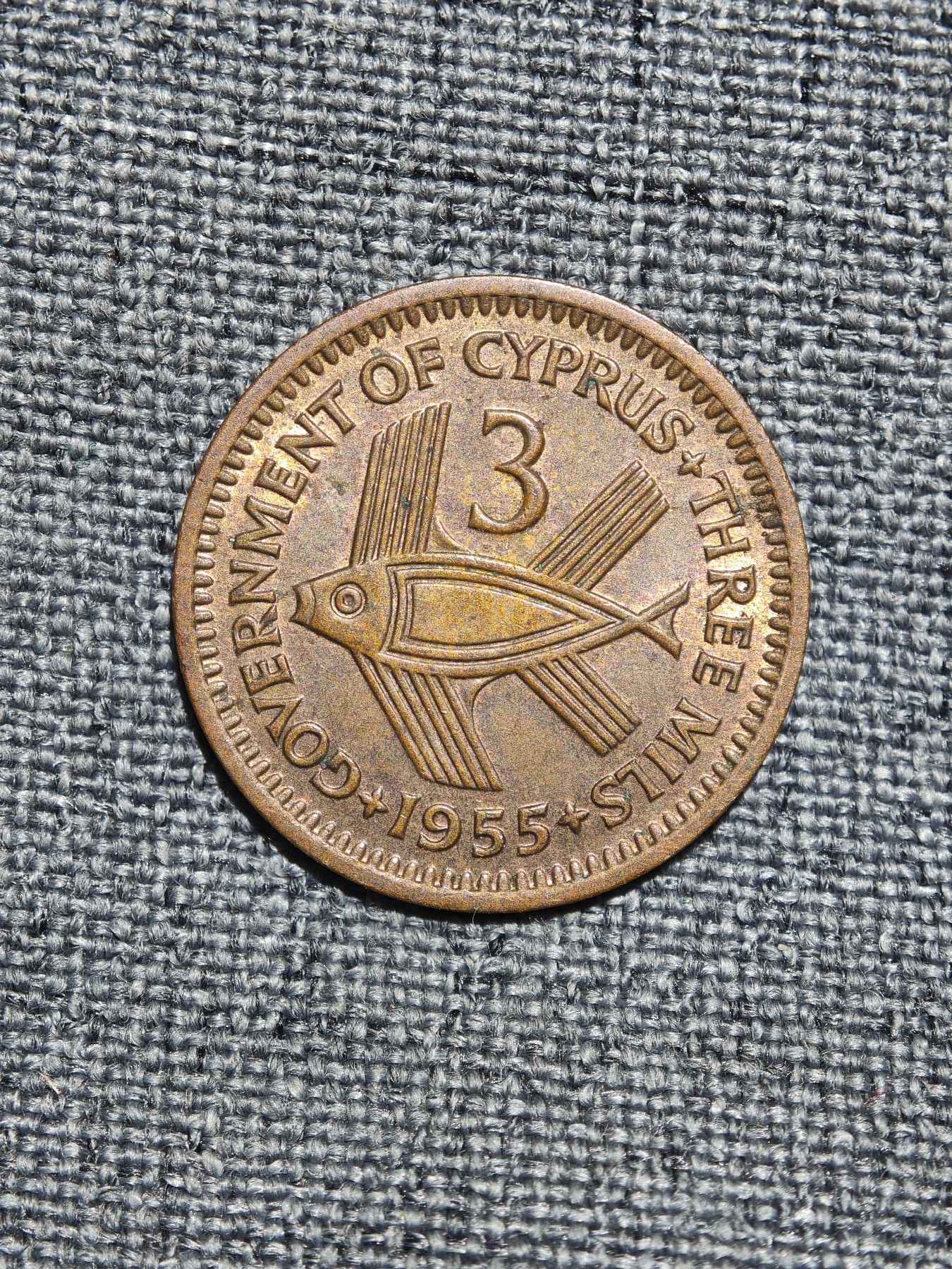 外国硬币收藏店第2期 1955年英属塞浦路斯3米尔飞鱼铜币