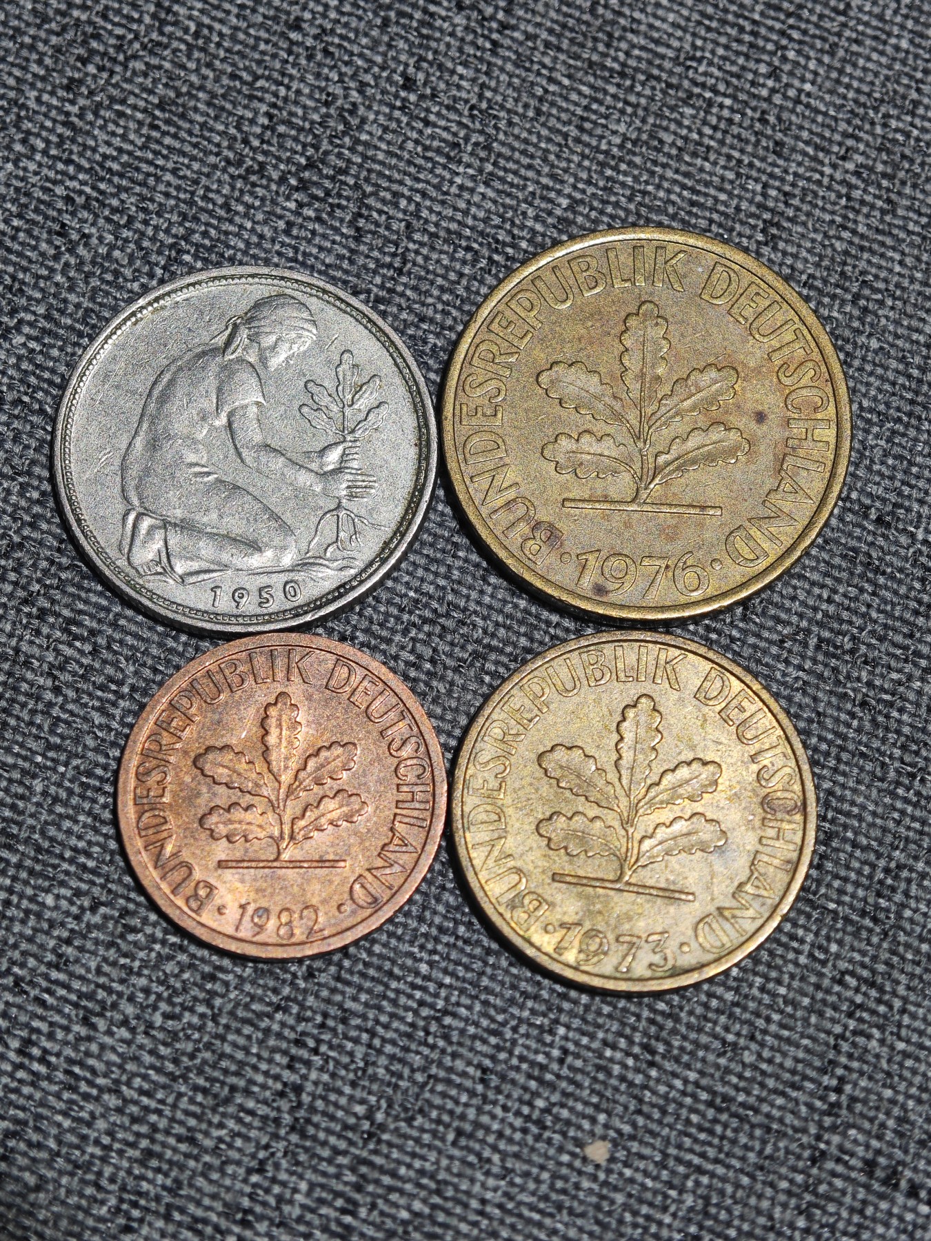 外国硬币收藏店第2期 联邦德国50、10、5、1芬尼4枚