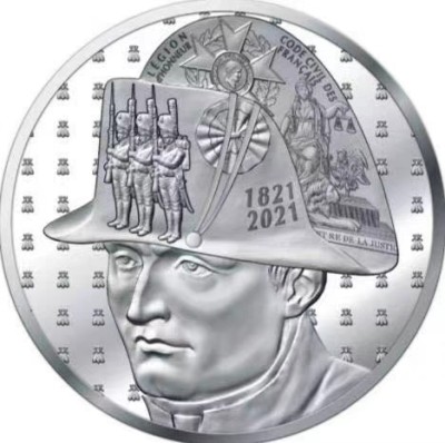 【海寕潮】拍卖第103期 - 【海寧潮】法国2021年拿破仑逝世200周年5盎司精制纪念银币原价4800，有氧化点。发行只有250枚。国外售价850美金