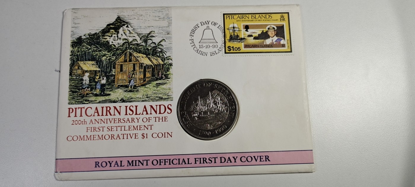 【8个洞收藏】第30场★ 0起1加★硬币专场 新规则实施  少见1990年  皮特凯恩1元 克朗币 币封