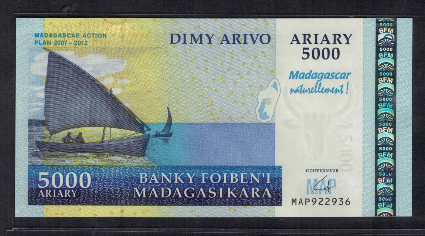 马达加斯加2007年(2008年)5000阿里阿鲁 MAP纪念钞 非洲纸币 UNC