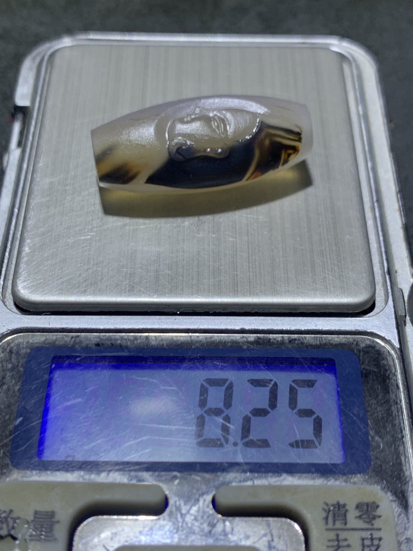 精美亚光高玉化巴西玛瑙手工俏色巧雕埃及法老桶珠一个