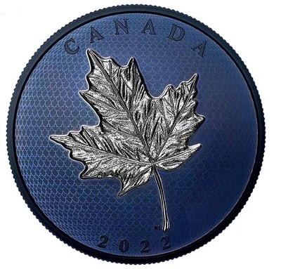 【北京钱博会拍卖周】+【海寕潮】钱币  - 【海寧潮】加拿大2022年枫叶世界上首枚双面镀铑5盎司蓝色纪念银币发行1500枚，国外售价1000多美金！！！！！