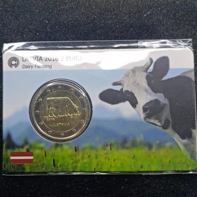 【淘币小摊】第二百零九拍 英国老铜币纪念章场  周三到周日五连拍 满百包邮可预留 每周一发货  - 拉脱维亚2016年2欧元奶牛