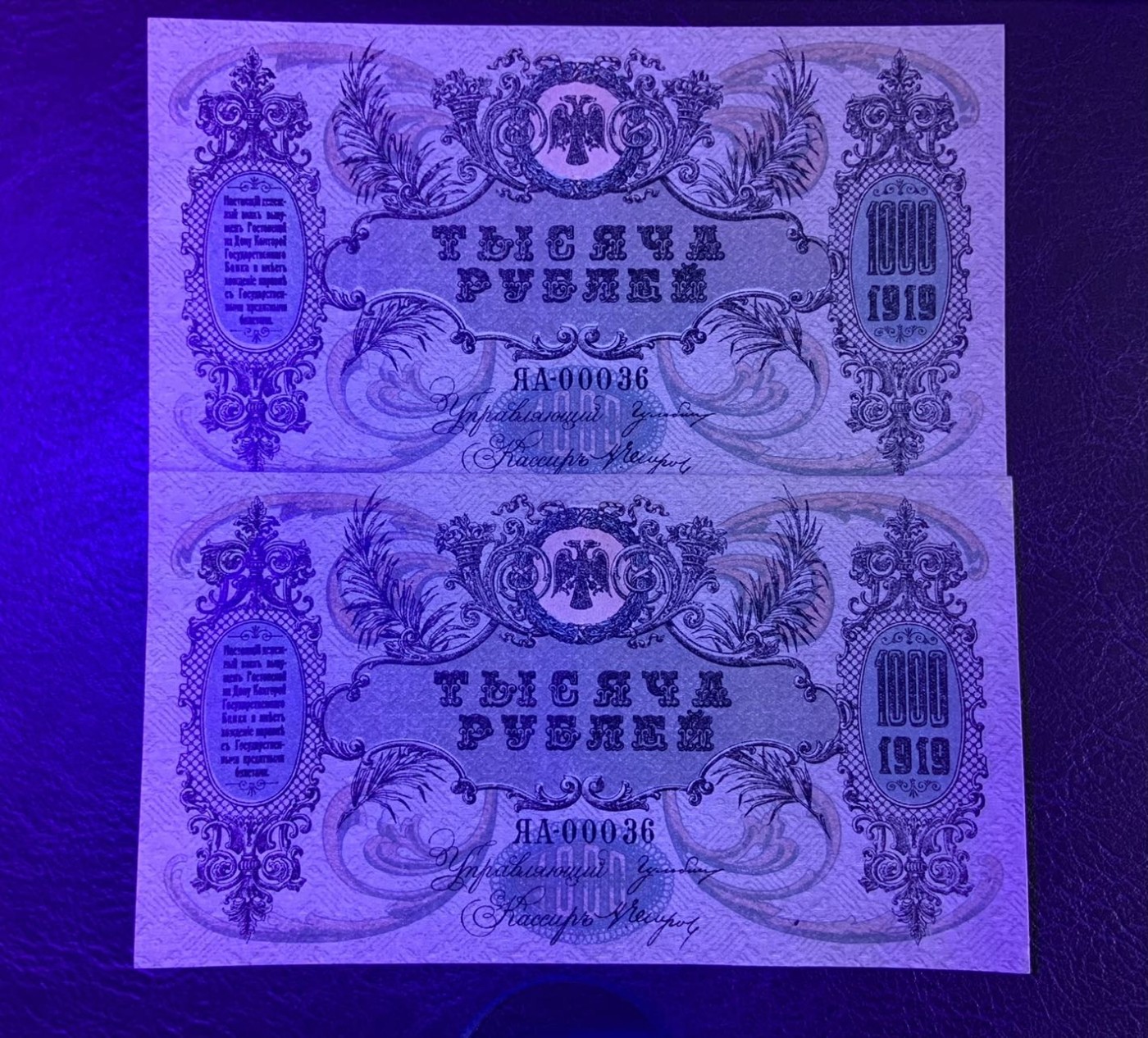 收藏联盟Quantum Auction 第306期拍卖  俄国/南俄1919年1000卢布2张  品相UNC- 大票幅 