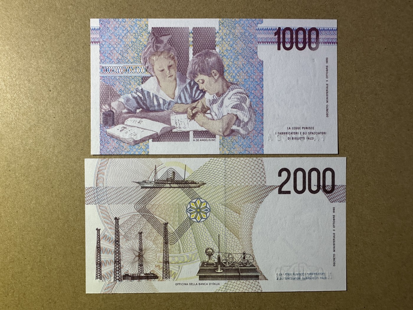 《张总收藏》127期-外币精品汇 意大利1000、2000里拉2张 UNC 末版