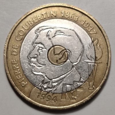 布加迪🐬～世界钱币🌾第47期 /  欧美亚洲各国币  - 法国🇫🇷 1994年 现代奥运会之父顾拜旦纪念币 20法郎双色币