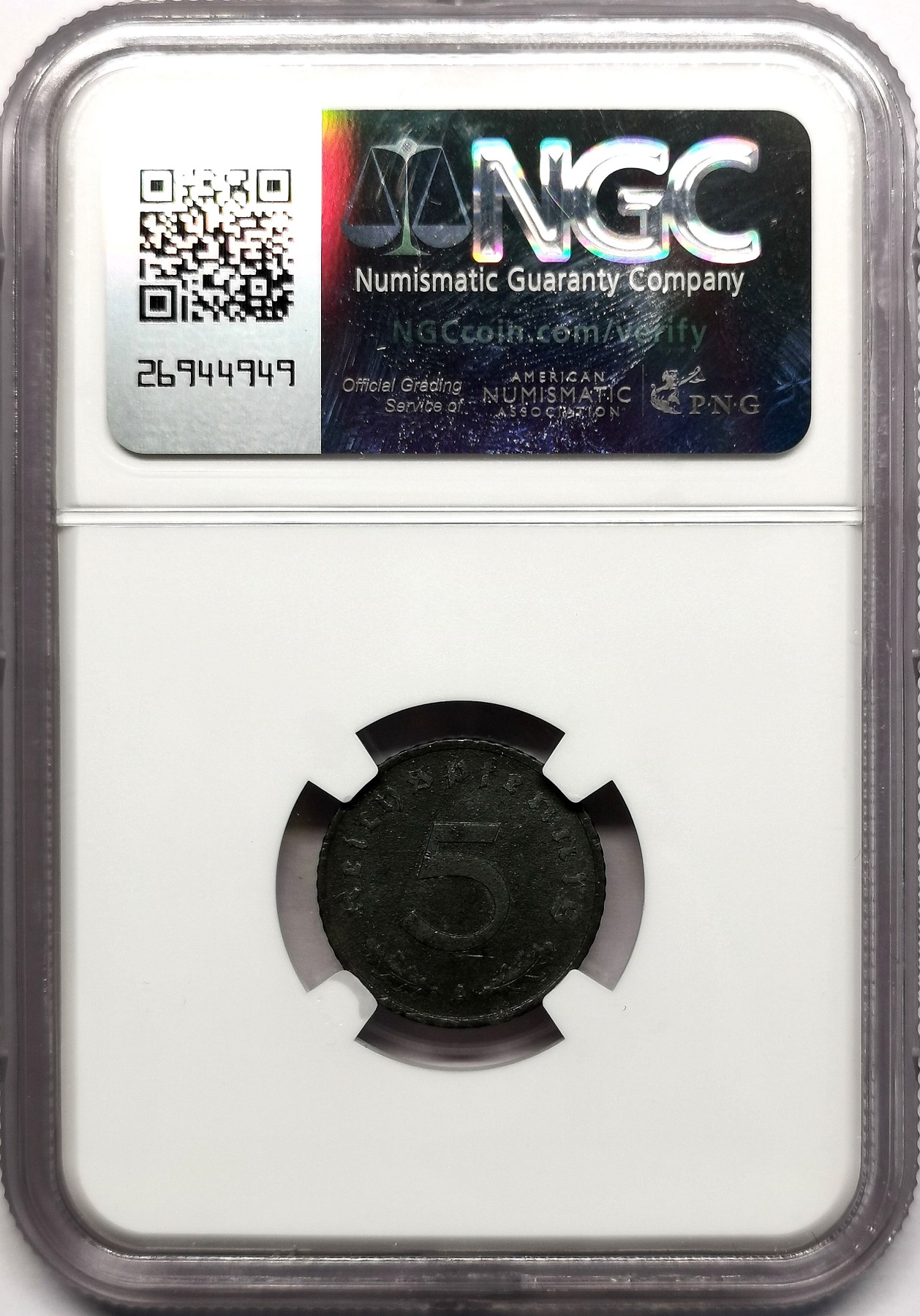 凡希社世界钱币微拍第二百五十五期 1947德国盟军占领5芬尼锌币NGC-MS61