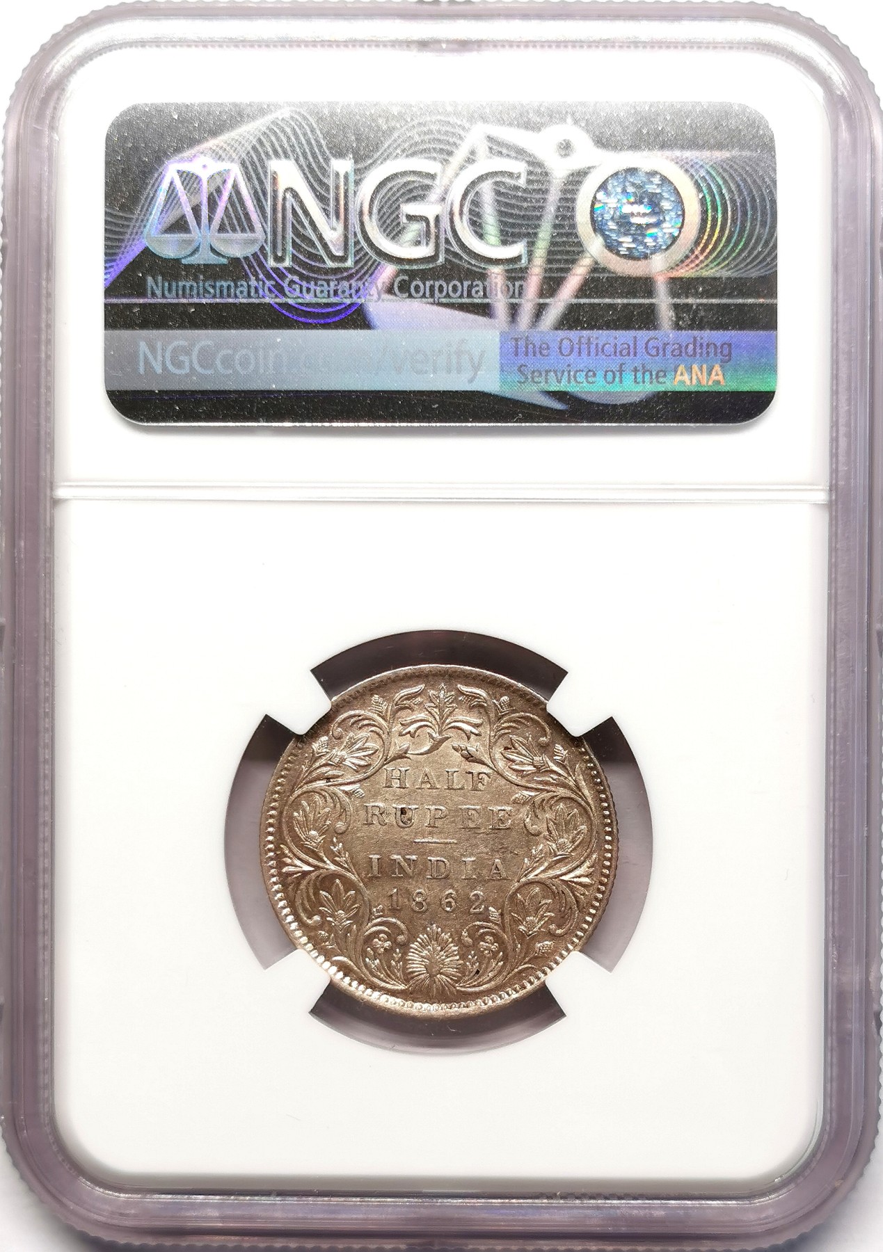 凡希社世界钱币微拍第二百五十五期 1862英属印度小维1/2卢比NGC-AU55