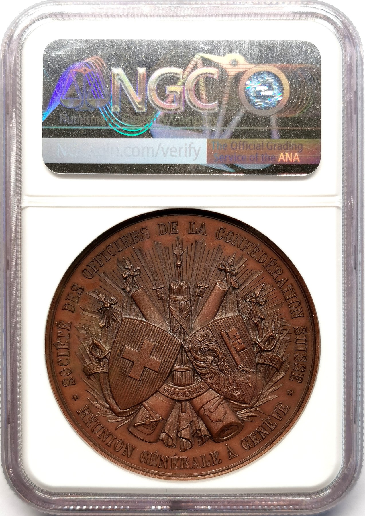 凡希社世界钱币微拍第二百五十五期 1892瑞士军官协会纪念铜章NGC-MS64最高分！