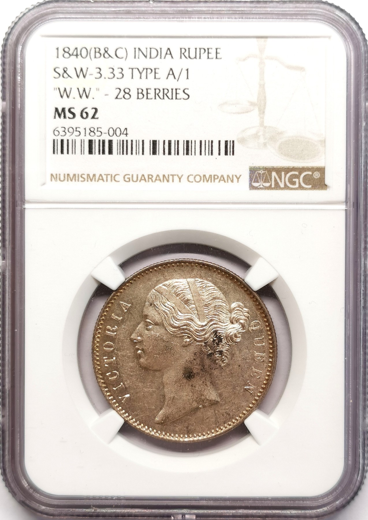 凡希社世界钱币微拍第二百五十五期 1840东印度公司小维卢比NGC-MS62本土标准头像！