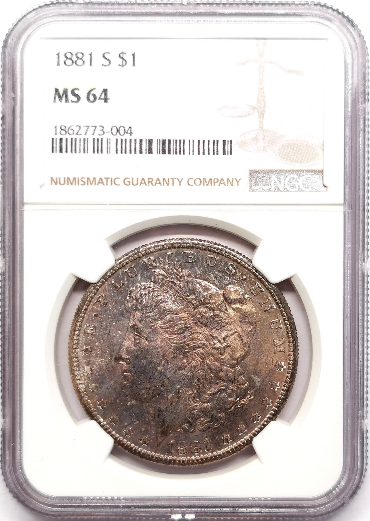 凡希社世界钱币微拍第二百五十五期 1881美国摩根壹元NGC-MS64暗金彩迷人！