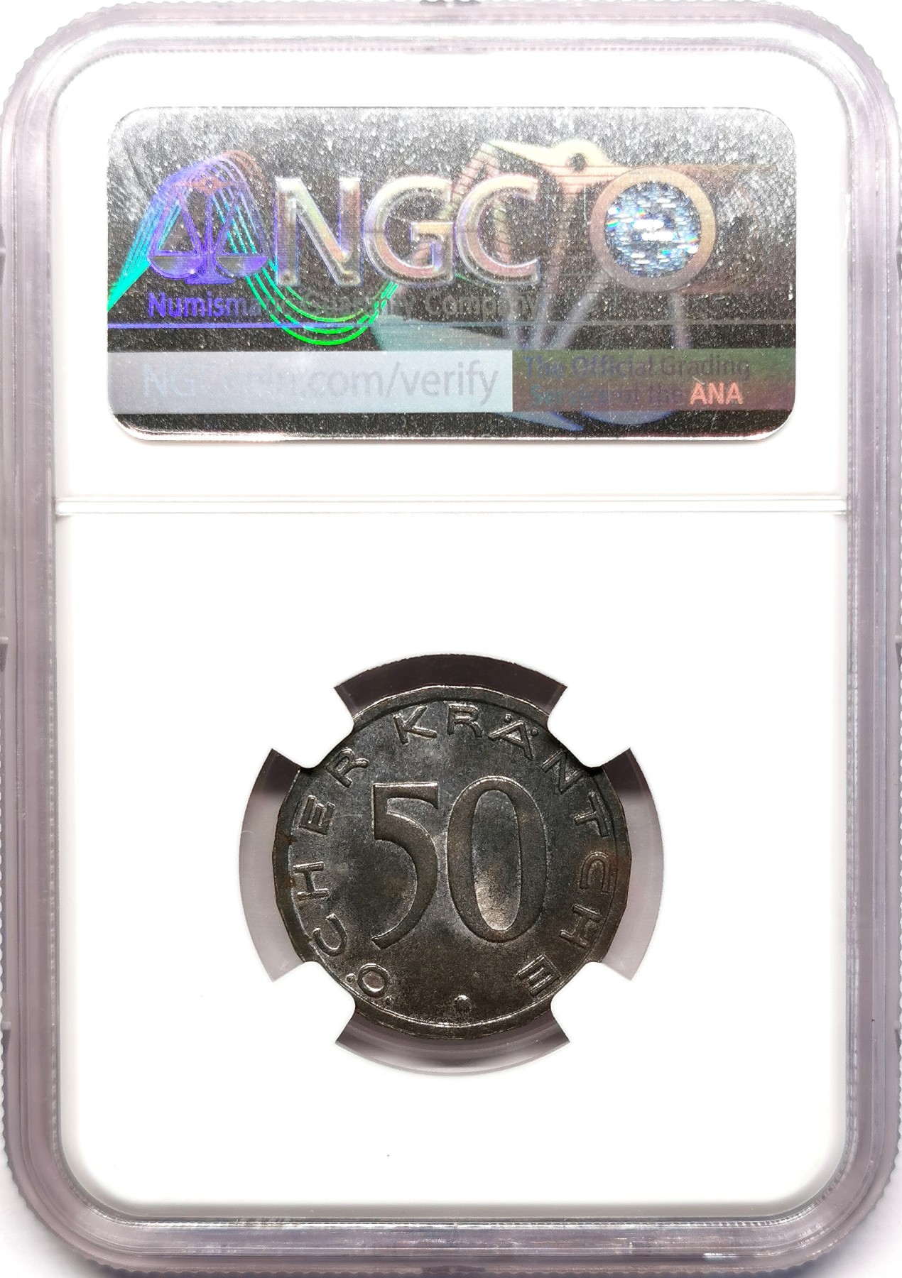 凡希社世界钱币微拍第二百五十五期 1920亚琛鹰50芬尼铁币NGC-UNCD