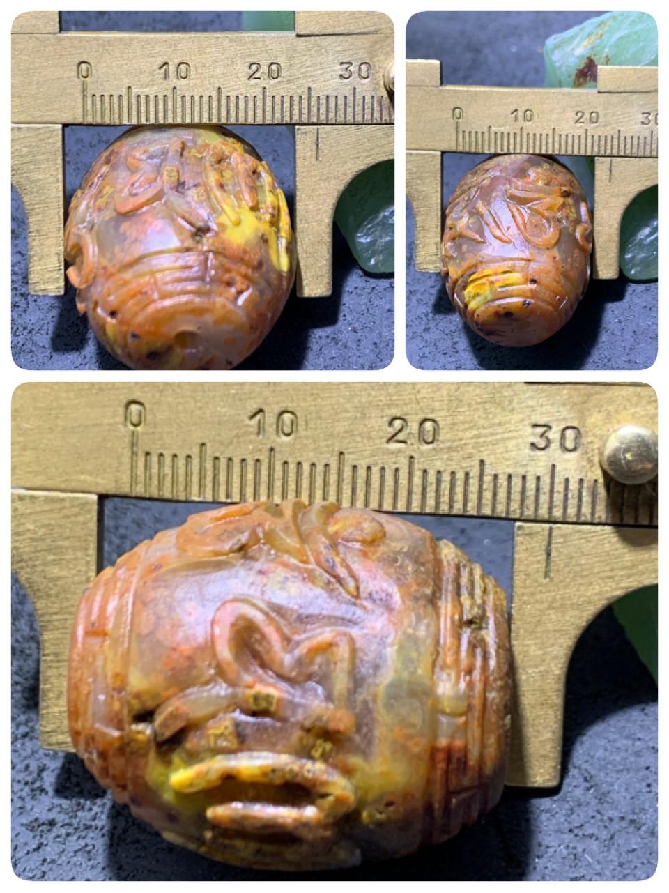 精美亚光冰飘原皮战国红玛瑙手工俏色巧雕六字箴言大勒子一颗