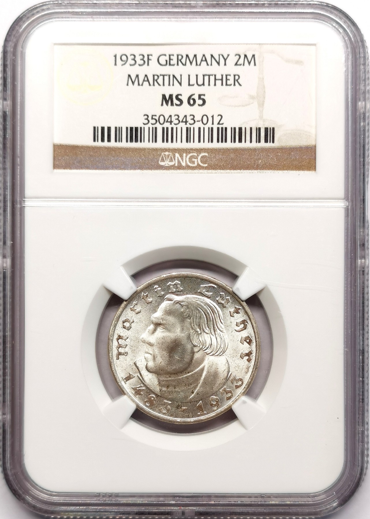 凡希社世界钱币微拍第二百五十五期 1933F德国路德纪念2马克NGC-MS65